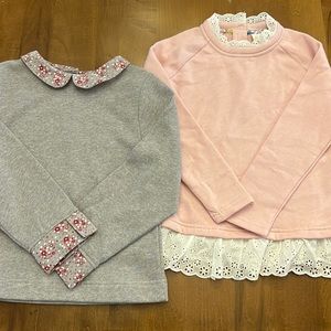 2 girls tops (pink & gray) with collar detail. Size 8 & 7/8